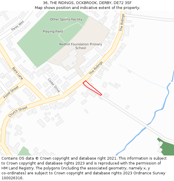 36, THE RIDINGS, OCKBROOK, DERBY, DE72 3SF: Location map and indicative extent of plot