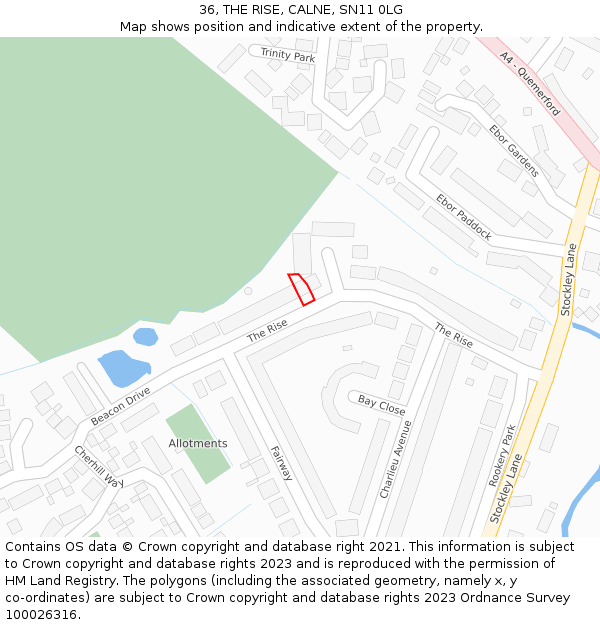 36, THE RISE, CALNE, SN11 0LG: Location map and indicative extent of plot
