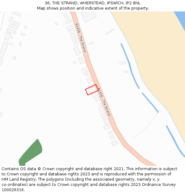 36, THE STRAND, WHERSTEAD, IPSWICH, IP2 8NL: Location map and indicative extent of plot