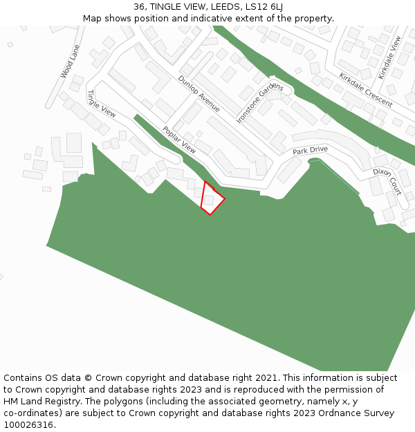 36, TINGLE VIEW, LEEDS, LS12 6LJ: Location map and indicative extent of plot