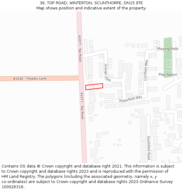 36, TOP ROAD, WINTERTON, SCUNTHORPE, DN15 9TE: Location map and indicative extent of plot