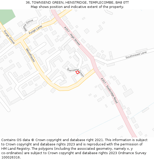36, TOWNSEND GREEN, HENSTRIDGE, TEMPLECOMBE, BA8 0TT: Location map and indicative extent of plot