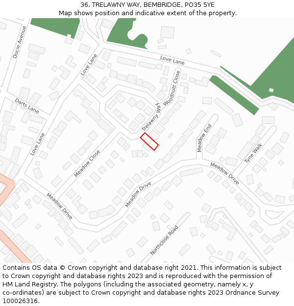 36, TRELAWNY WAY, BEMBRIDGE, PO35 5YE: Location map and indicative extent of plot