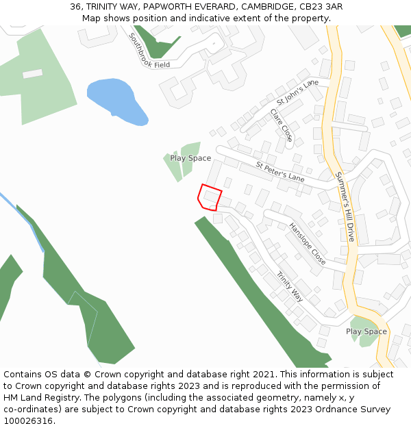 36, TRINITY WAY, PAPWORTH EVERARD, CAMBRIDGE, CB23 3AR: Location map and indicative extent of plot