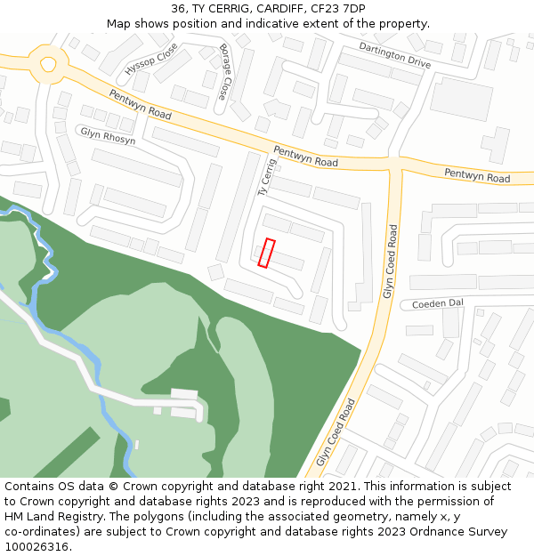 36, TY CERRIG, CARDIFF, CF23 7DP: Location map and indicative extent of plot