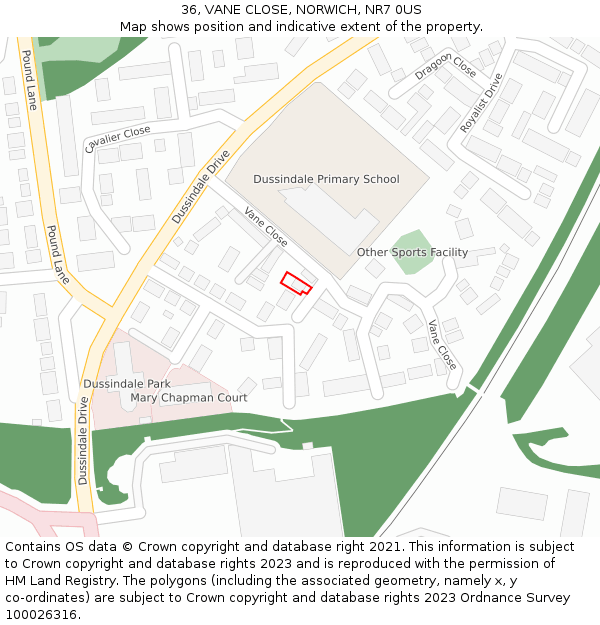 36, VANE CLOSE, NORWICH, NR7 0US: Location map and indicative extent of plot