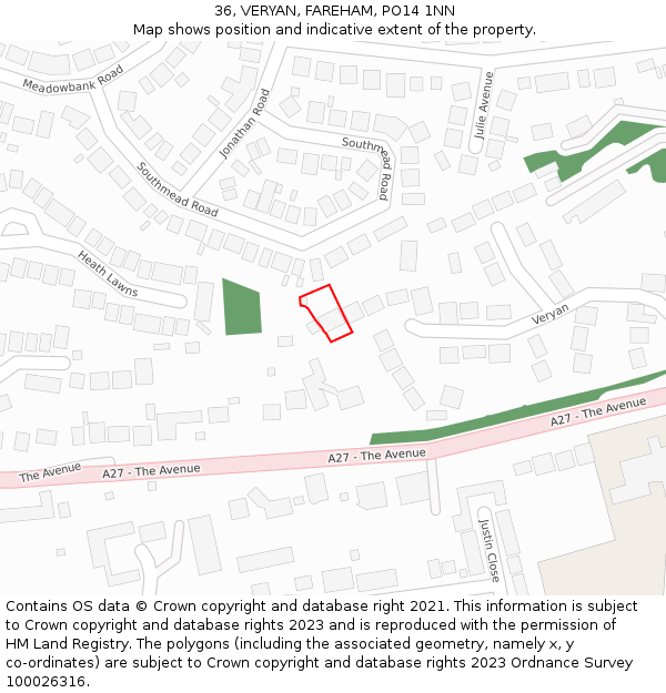 36, VERYAN, FAREHAM, PO14 1NN: Location map and indicative extent of plot