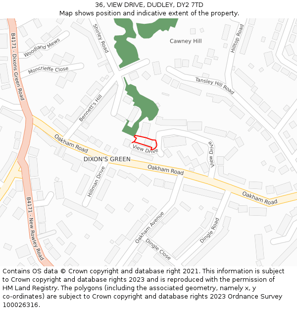 36, VIEW DRIVE, DUDLEY, DY2 7TD: Location map and indicative extent of plot