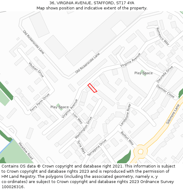 36, VIRGINIA AVENUE, STAFFORD, ST17 4YA: Location map and indicative extent of plot