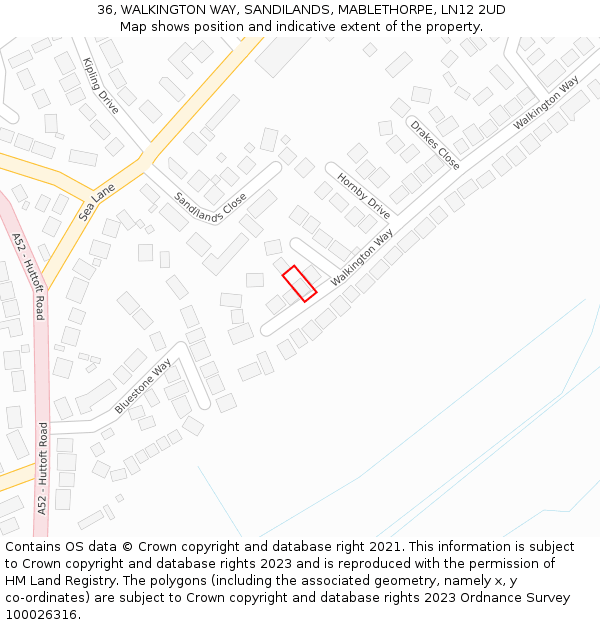 36, WALKINGTON WAY, SANDILANDS, MABLETHORPE, LN12 2UD: Location map and indicative extent of plot