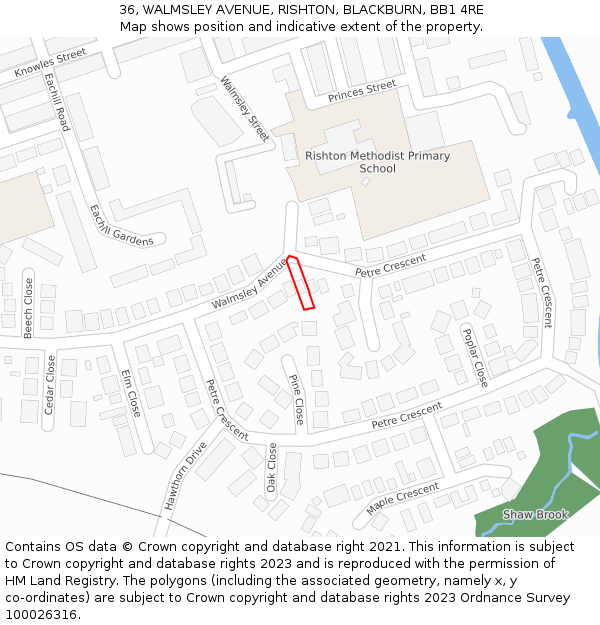 36, WALMSLEY AVENUE, RISHTON, BLACKBURN, BB1 4RE: Location map and indicative extent of plot