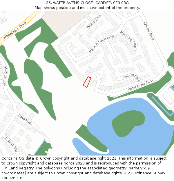 36, WATER AVENS CLOSE, CARDIFF, CF3 0RG: Location map and indicative extent of plot