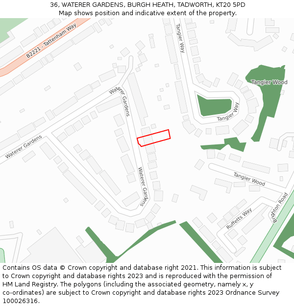 36, WATERER GARDENS, BURGH HEATH, TADWORTH, KT20 5PD: Location map and indicative extent of plot