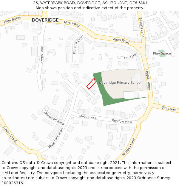 36, WATERPARK ROAD, DOVERIDGE, ASHBOURNE, DE6 5NU: Location map and indicative extent of plot