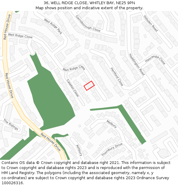 36, WELL RIDGE CLOSE, WHITLEY BAY, NE25 9PN: Location map and indicative extent of plot