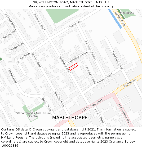 36, WELLINGTON ROAD, MABLETHORPE, LN12 1HR: Location map and indicative extent of plot