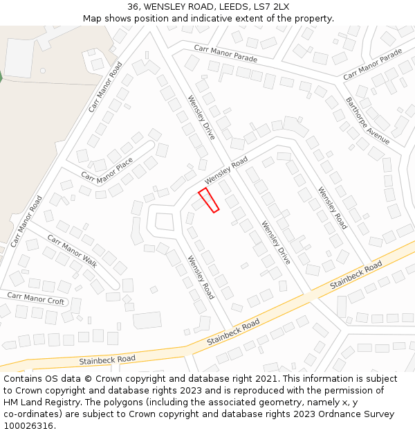 36, WENSLEY ROAD, LEEDS, LS7 2LX: Location map and indicative extent of plot