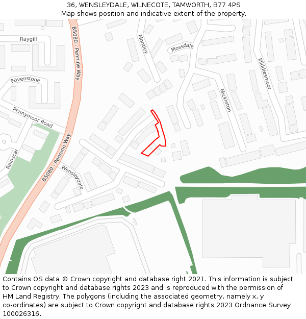 36, WENSLEYDALE, WILNECOTE, TAMWORTH, B77 4PS: Location map and indicative extent of plot