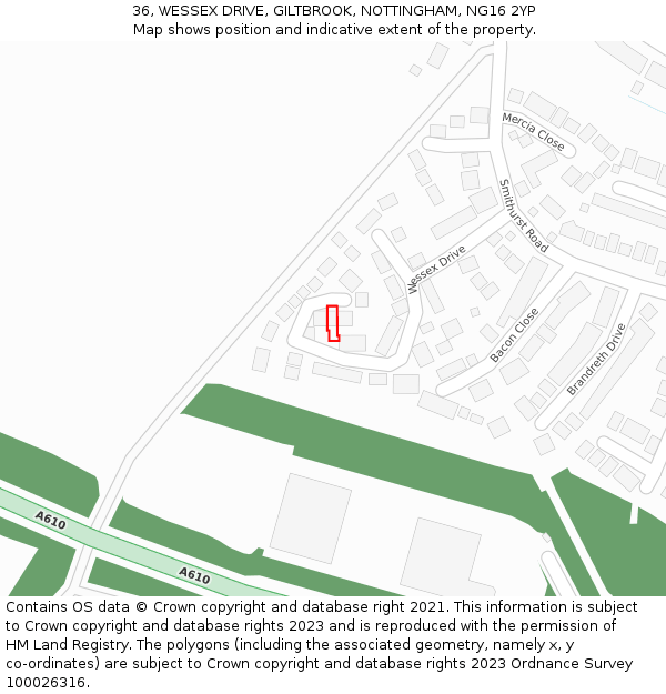 36, WESSEX DRIVE, GILTBROOK, NOTTINGHAM, NG16 2YP: Location map and indicative extent of plot