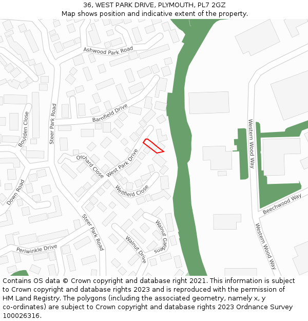 36, WEST PARK DRIVE, PLYMOUTH, PL7 2GZ: Location map and indicative extent of plot
