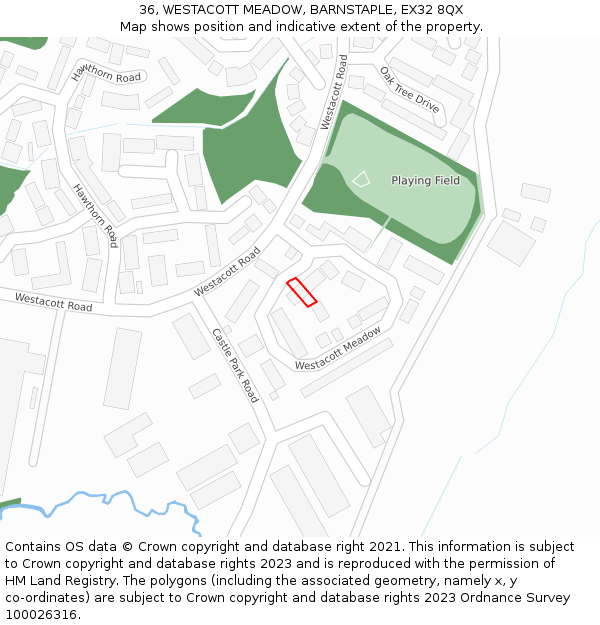 36, WESTACOTT MEADOW, BARNSTAPLE, EX32 8QX: Location map and indicative extent of plot