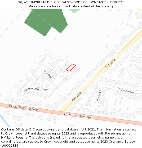 36, WESTMORELAND CLOSE, WESTWOODSIDE, DONCASTER, DN9 2DZ: Location map and indicative extent of plot