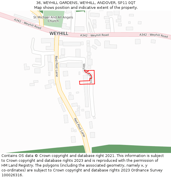 36, WEYHILL GARDENS, WEYHILL, ANDOVER, SP11 0QT: Location map and indicative extent of plot
