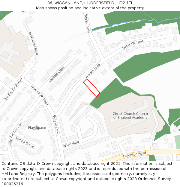 36, WIGGAN LANE, HUDDERSFIELD, HD2 1EL: Location map and indicative extent of plot