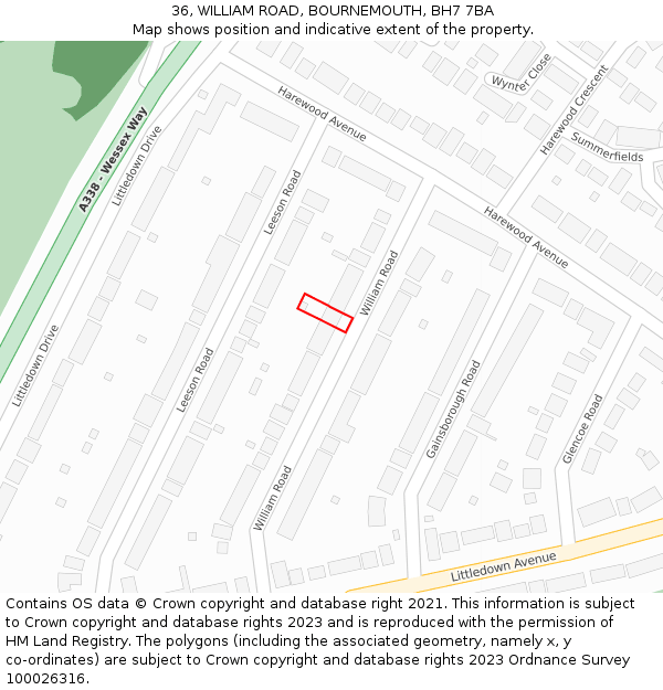 36, WILLIAM ROAD, BOURNEMOUTH, BH7 7BA: Location map and indicative extent of plot