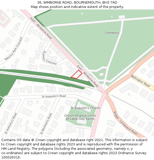 36, WIMBORNE ROAD, BOURNEMOUTH, BH3 7AD: Location map and indicative extent of plot