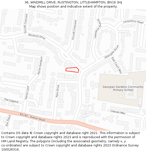 36, WINDMILL DRIVE, RUSTINGTON, LITTLEHAMPTON, BN16 3HJ: Location map and indicative extent of plot