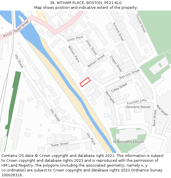 36, WITHAM PLACE, BOSTON, PE21 6LG: Location map and indicative extent of plot