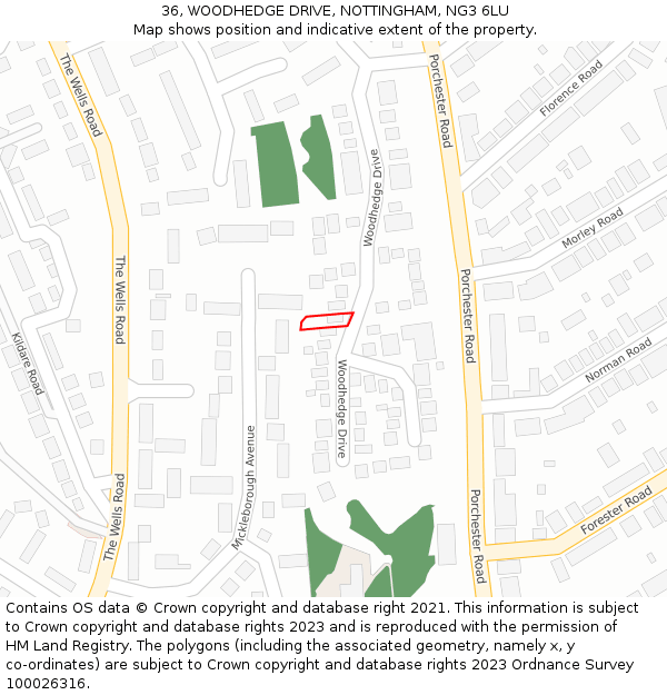 36, WOODHEDGE DRIVE, NOTTINGHAM, NG3 6LU: Location map and indicative extent of plot