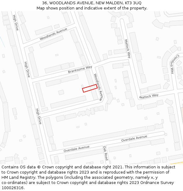 36, WOODLANDS AVENUE, NEW MALDEN, KT3 3UQ: Location map and indicative extent of plot