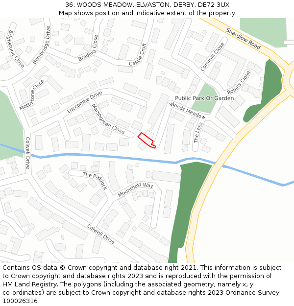 36, WOODS MEADOW, ELVASTON, DERBY, DE72 3UX: Location map and indicative extent of plot