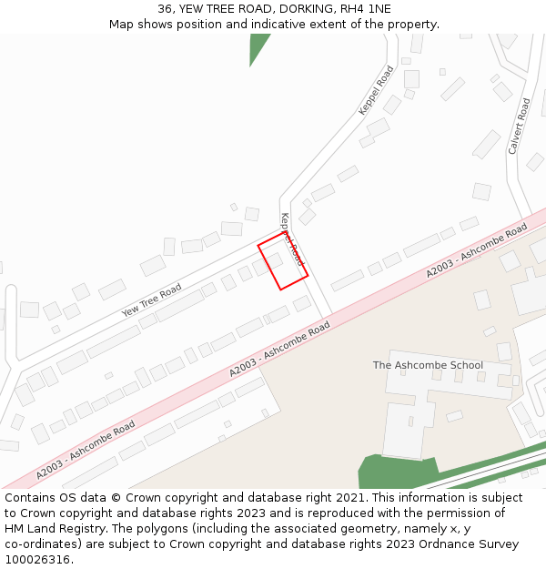 36, YEW TREE ROAD, DORKING, RH4 1NE: Location map and indicative extent of plot