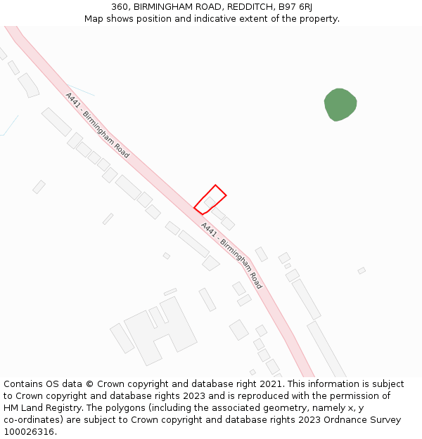 360, BIRMINGHAM ROAD, REDDITCH, B97 6RJ: Location map and indicative extent of plot