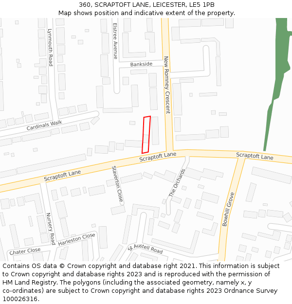 360, SCRAPTOFT LANE, LEICESTER, LE5 1PB: Location map and indicative extent of plot