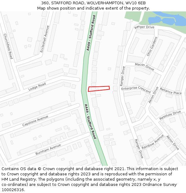 360, STAFFORD ROAD, WOLVERHAMPTON, WV10 6EB: Location map and indicative extent of plot