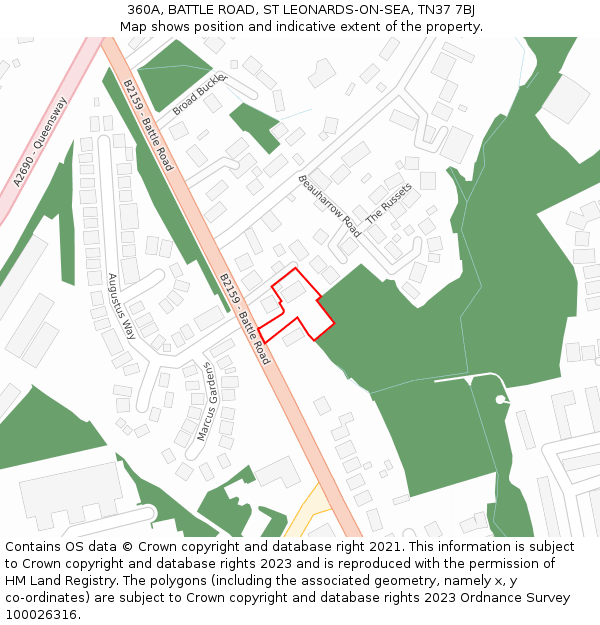 360A, BATTLE ROAD, ST LEONARDS-ON-SEA, TN37 7BJ: Location map and indicative extent of plot