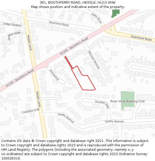 361, BOOTHFERRY ROAD, HESSLE, HU13 0NW: Location map and indicative extent of plot