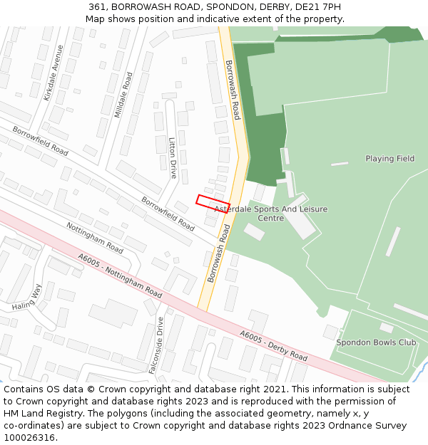 361, BORROWASH ROAD, SPONDON, DERBY, DE21 7PH: Location map and indicative extent of plot
