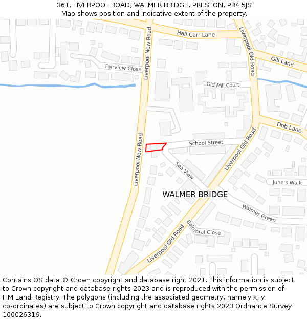 361, LIVERPOOL ROAD, WALMER BRIDGE, PRESTON, PR4 5JS: Location map and indicative extent of plot