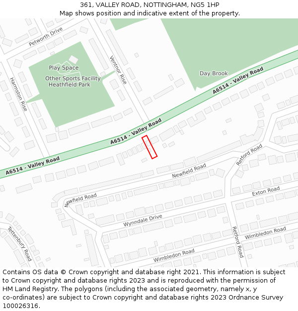361, VALLEY ROAD, NOTTINGHAM, NG5 1HP: Location map and indicative extent of plot