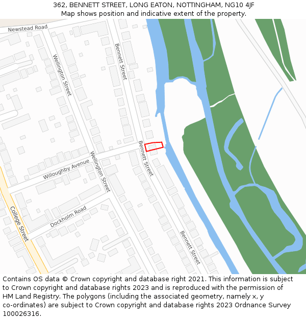 362, BENNETT STREET, LONG EATON, NOTTINGHAM, NG10 4JF: Location map and indicative extent of plot