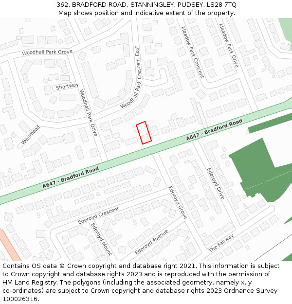 362, BRADFORD ROAD, STANNINGLEY, PUDSEY, LS28 7TQ: Location map and indicative extent of plot