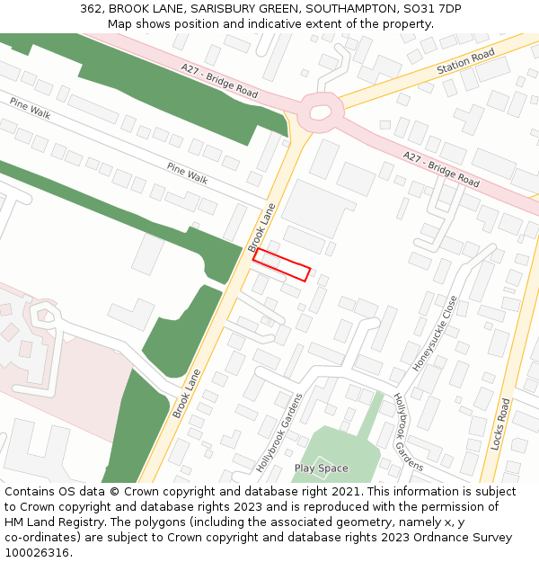362, BROOK LANE, SARISBURY GREEN, SOUTHAMPTON, SO31 7DP: Location map and indicative extent of plot