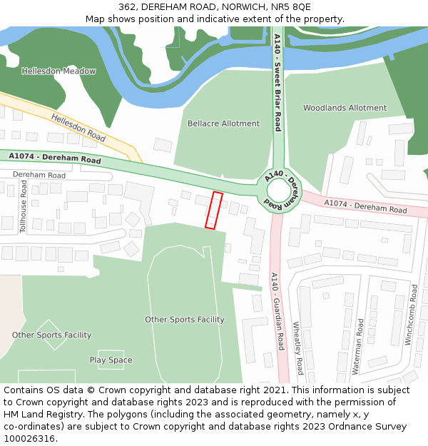 362, DEREHAM ROAD, NORWICH, NR5 8QE: Location map and indicative extent of plot