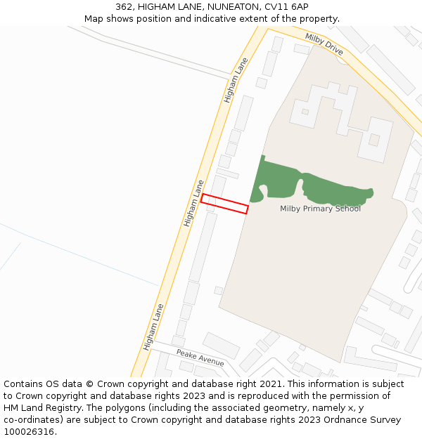 362, HIGHAM LANE, NUNEATON, CV11 6AP: Location map and indicative extent of plot