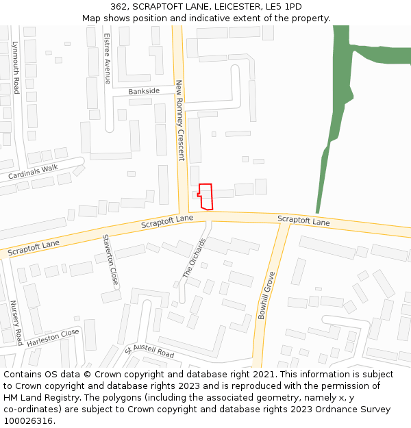 362, SCRAPTOFT LANE, LEICESTER, LE5 1PD: Location map and indicative extent of plot